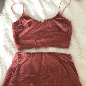 Pink Velvet Skirt And Tank Set